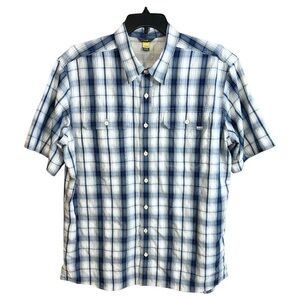 Eddie Bauer Shirt Men’s Size TXL Blue White Travex Button Front Short Sleeve